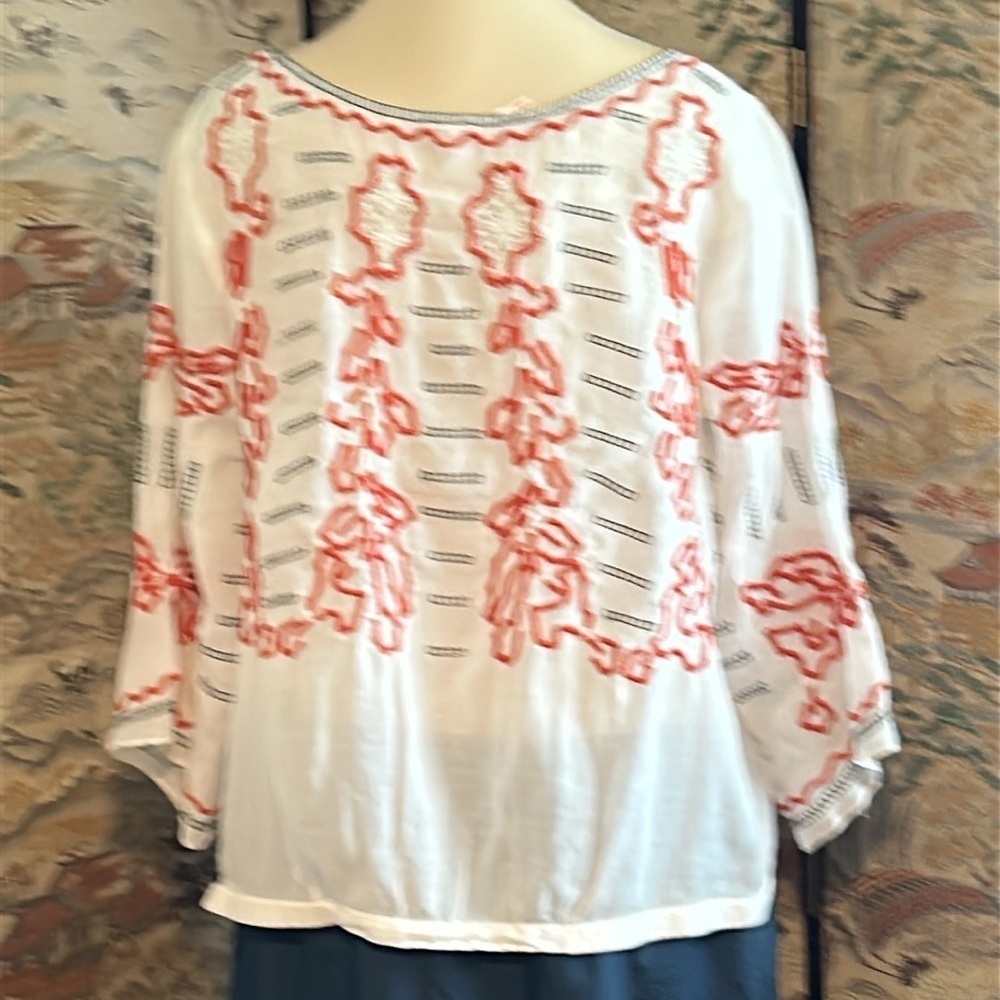 FREE PEOPLE EMBROILED CROCHET DETAIL BOHO HIDDEN BUTTONS CLOSURE BLOUSE TOP SZ M - Picture 6 of 15